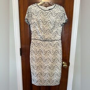 Adrianna Papell Black and White Floral Lace Midi Dress